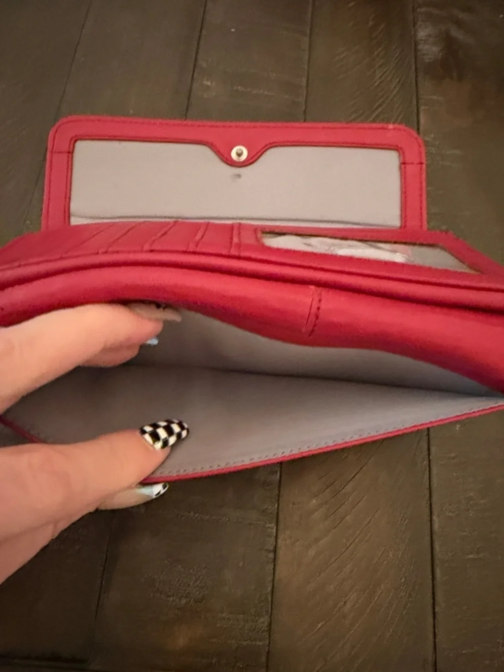 Red Soft Leather Long Wallet for Women